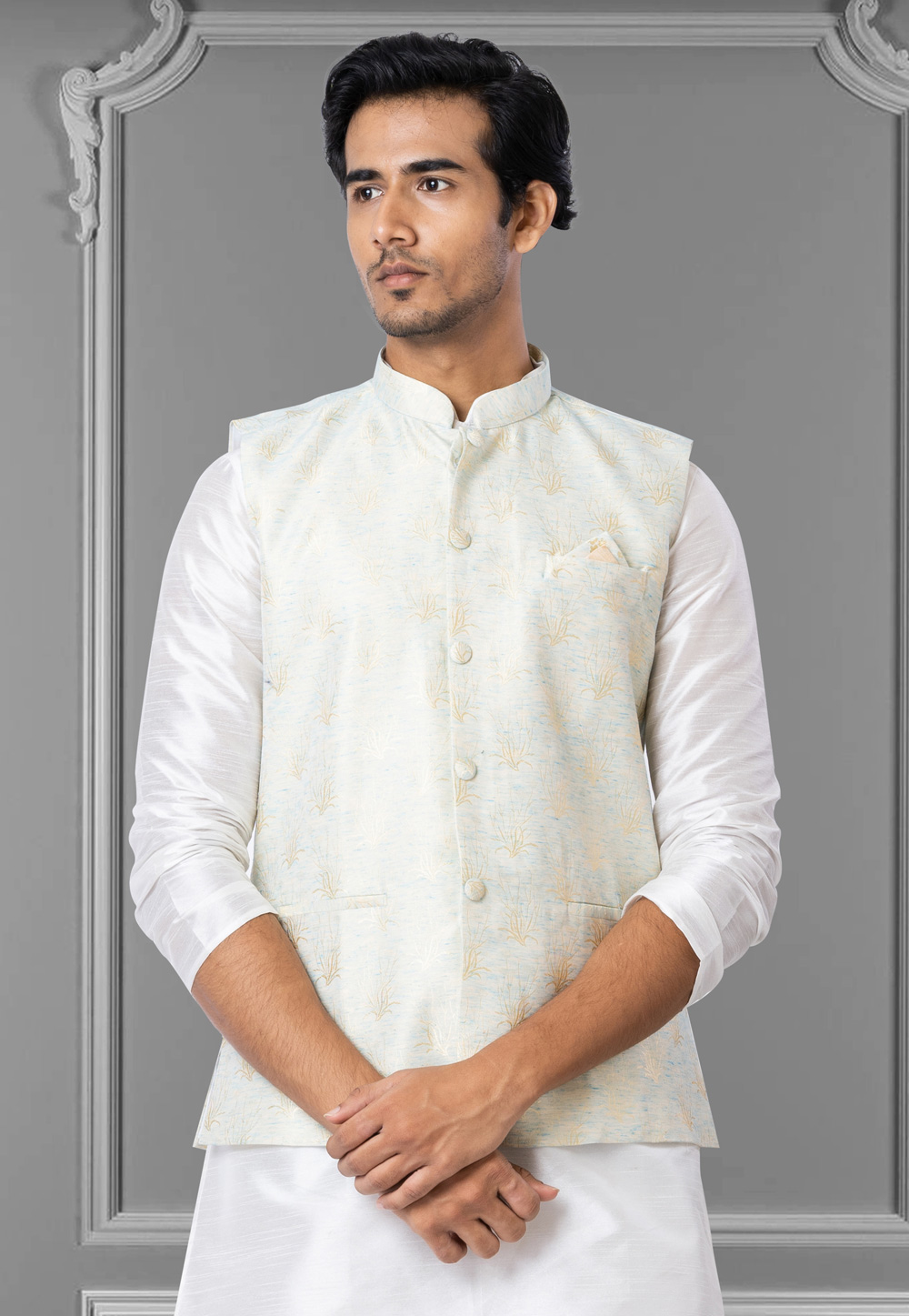 Off White Linen Nehru Jacket 286950