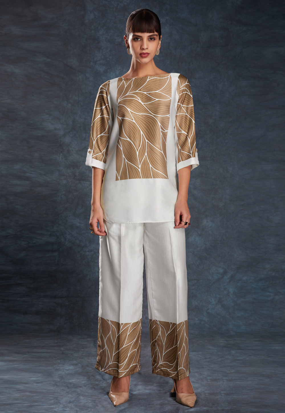 Off White Linen Printed Co-Ords Set 306234