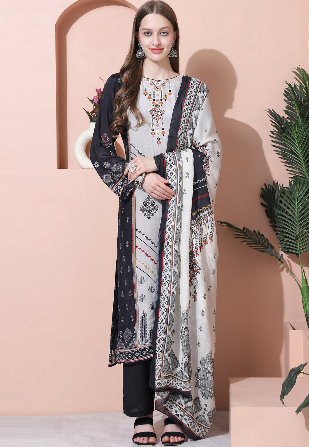 Off White Muslin Pakistani Suit 310061