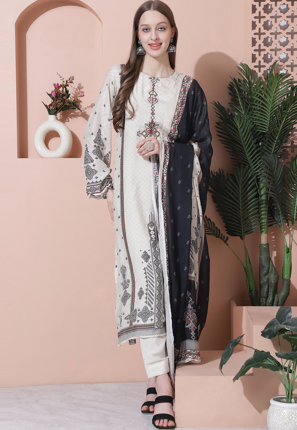 Off White Muslin Pant Style Suit 310064