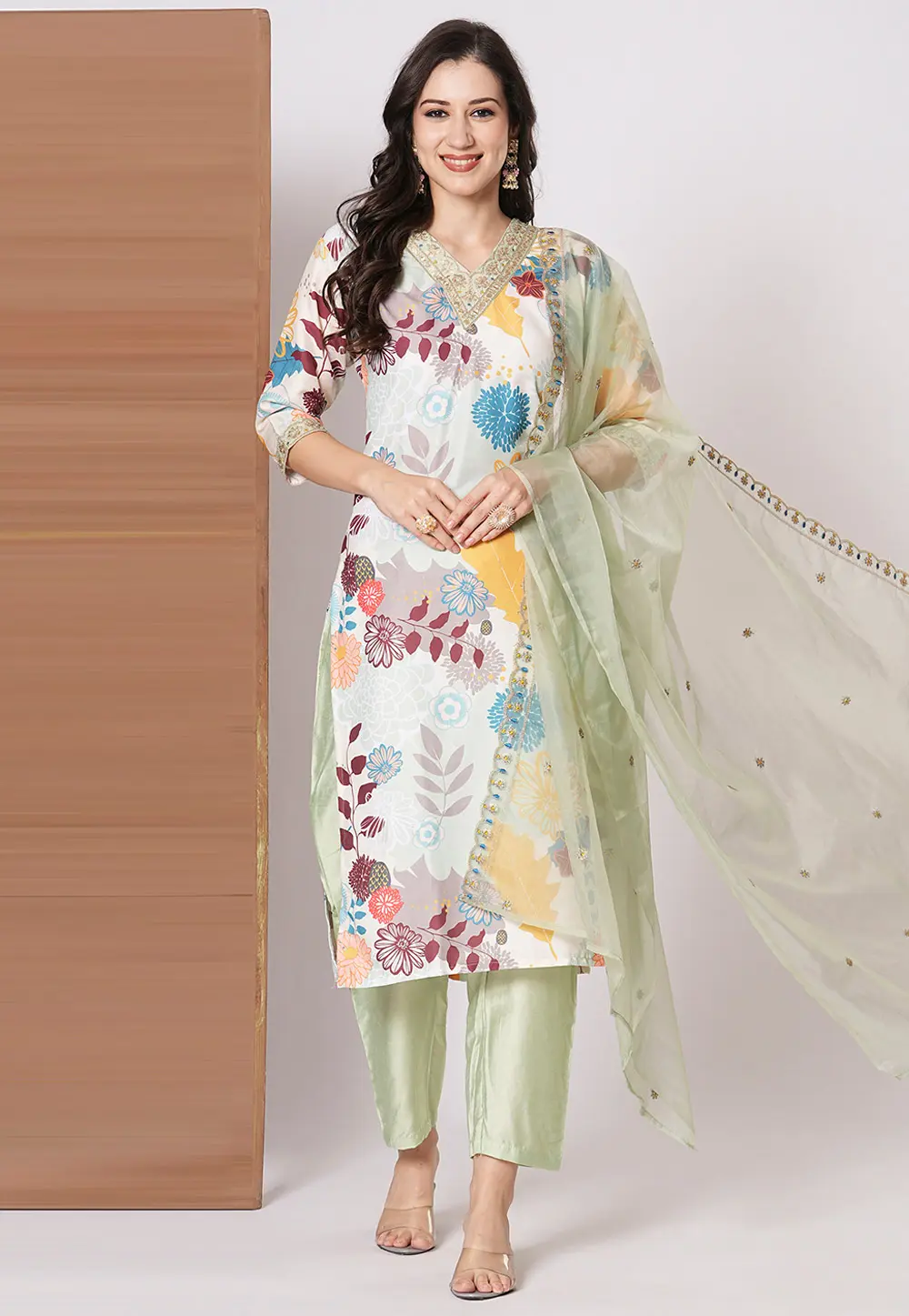 Off White Muslin Readymade Pakistani Suit 300093