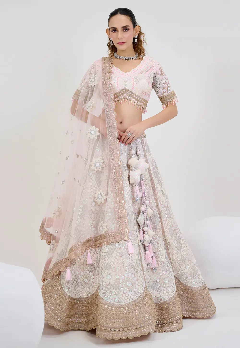 Off White Net Lehenga Choli 298209