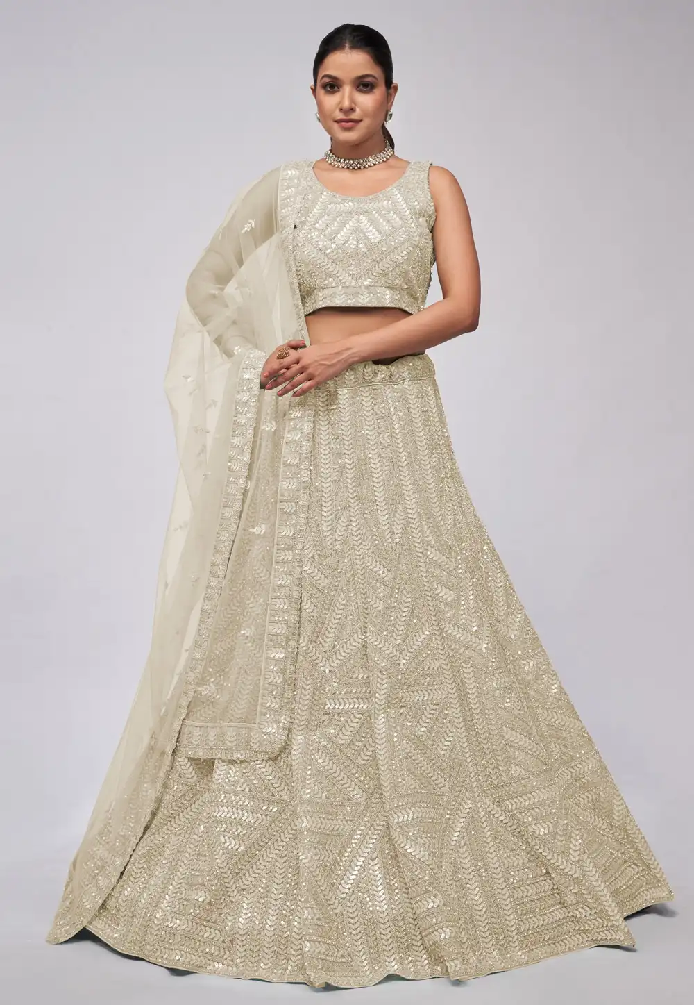 Off White Net Lehenga Choli 288603