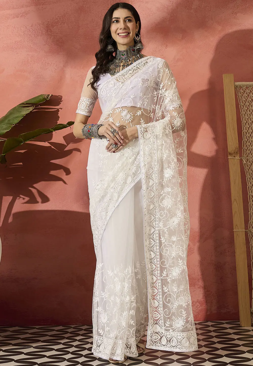 Off White Net Saree With Blouse 304657