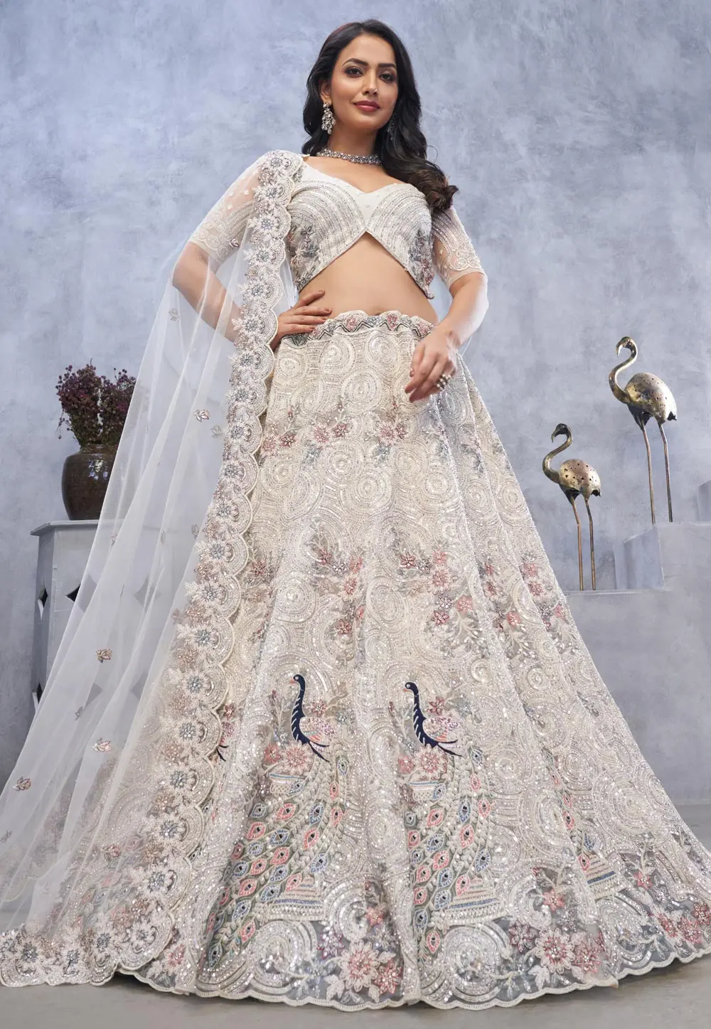 Off White Organza Circular Lehenga Choli 300895