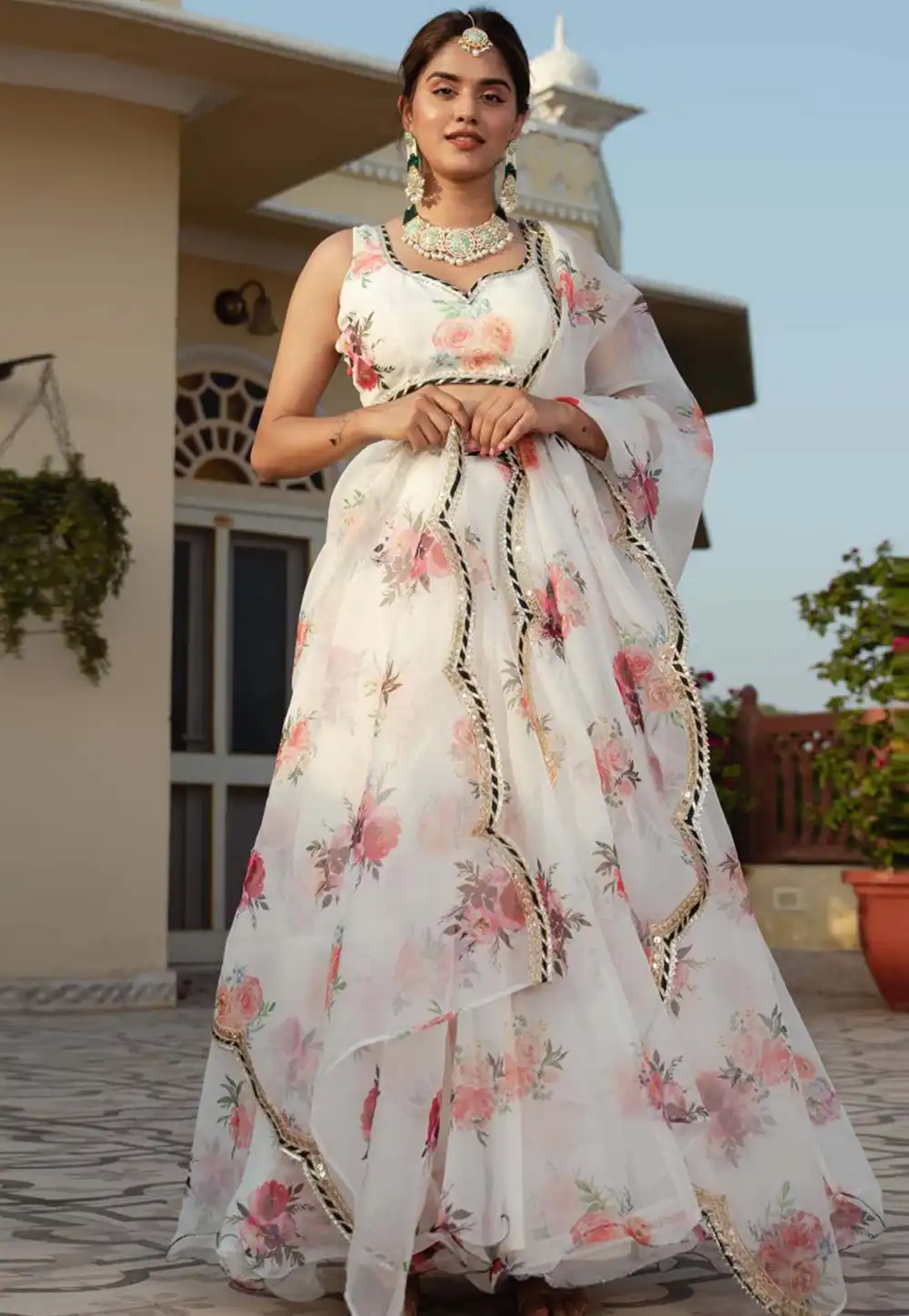 Off White Organza Floral Lehenga choli 293617