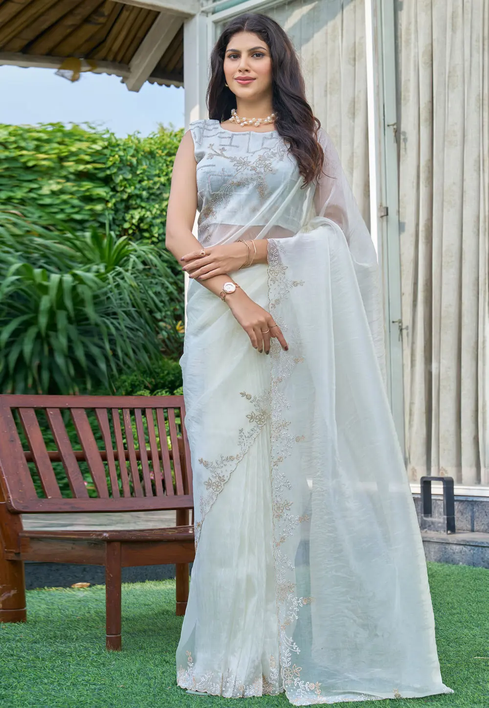 Off White Organza Saree With Blouse 301716