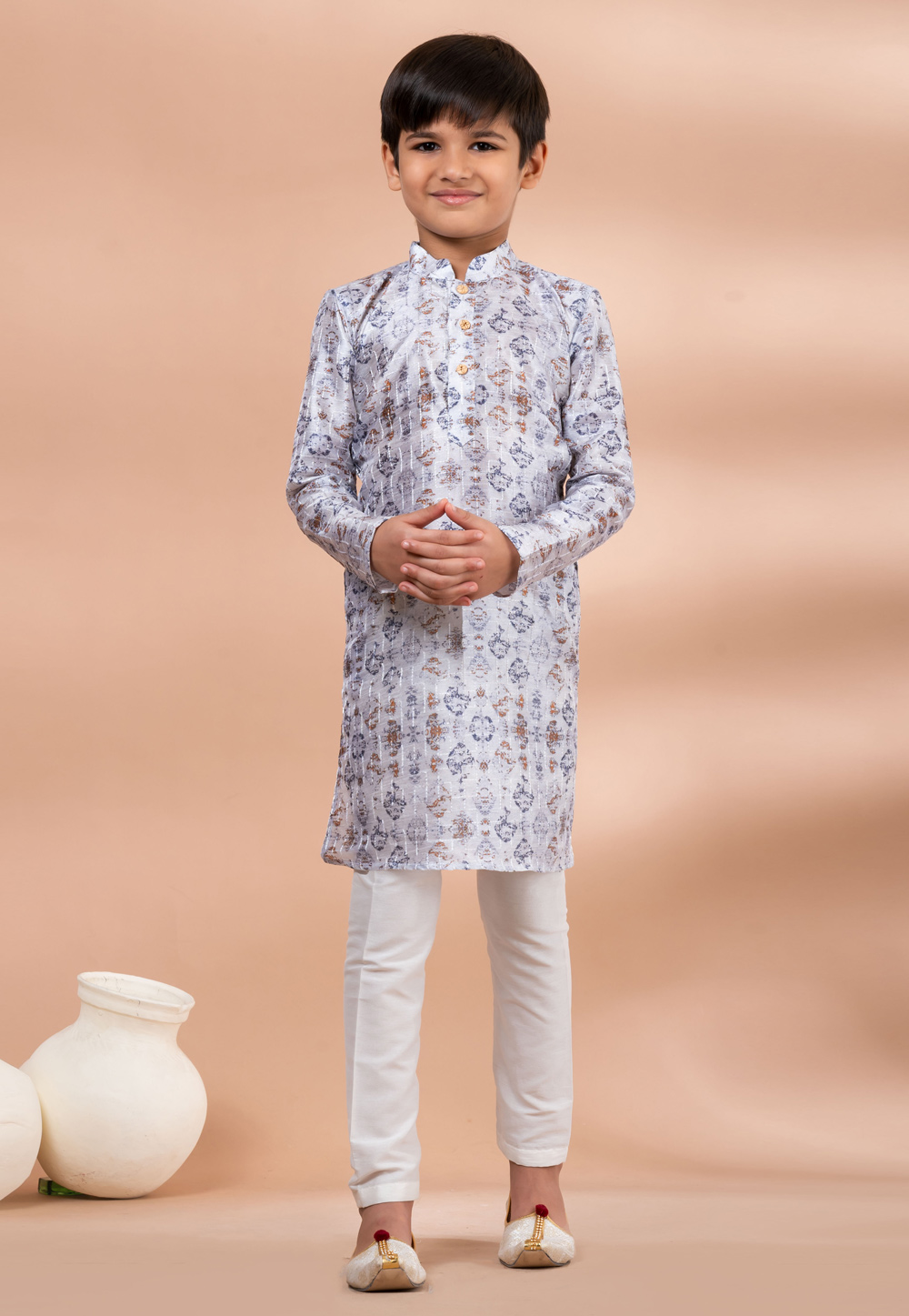 Off White Polyester Kids Kurta Pajama 284143