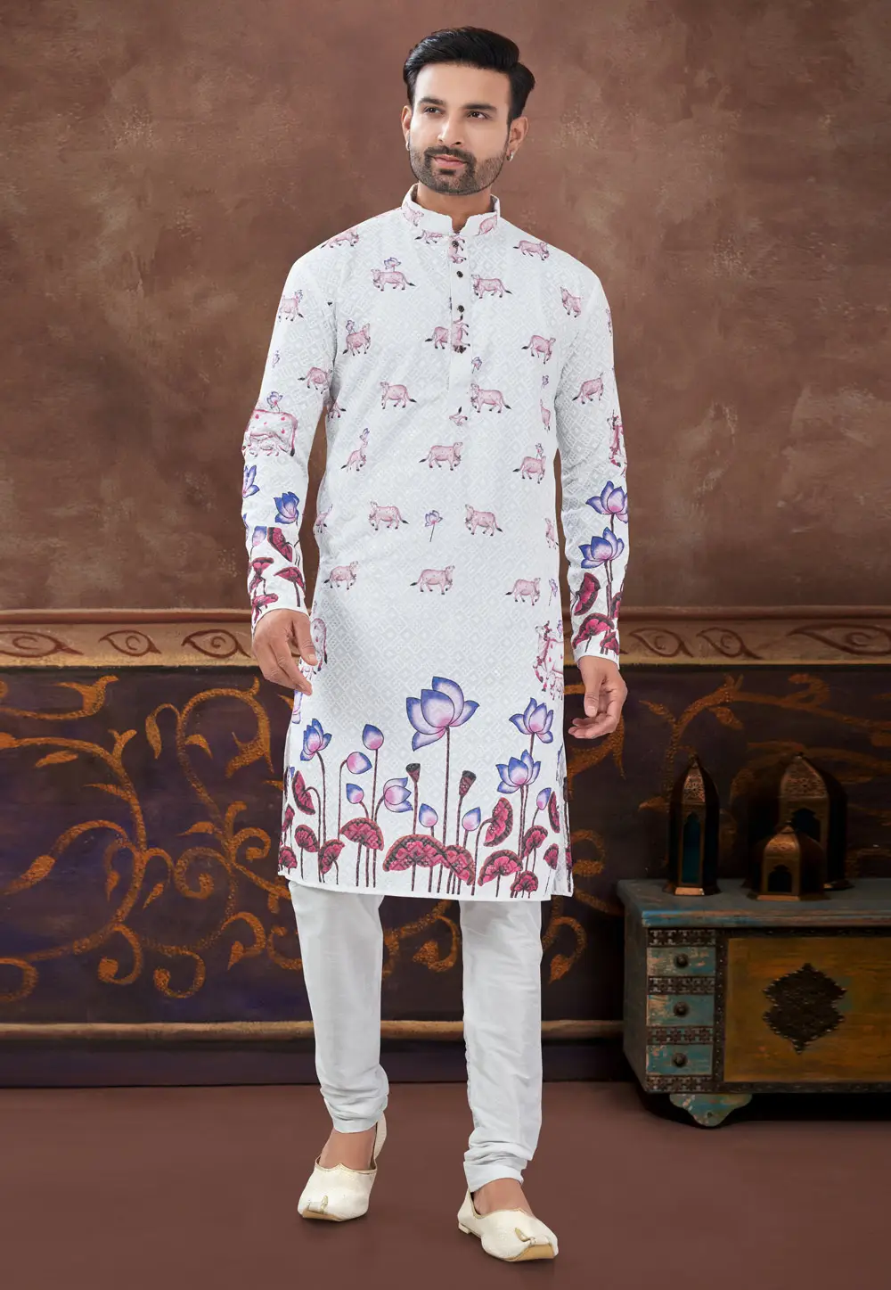 Off White Rayon Kurta Pajama 296870