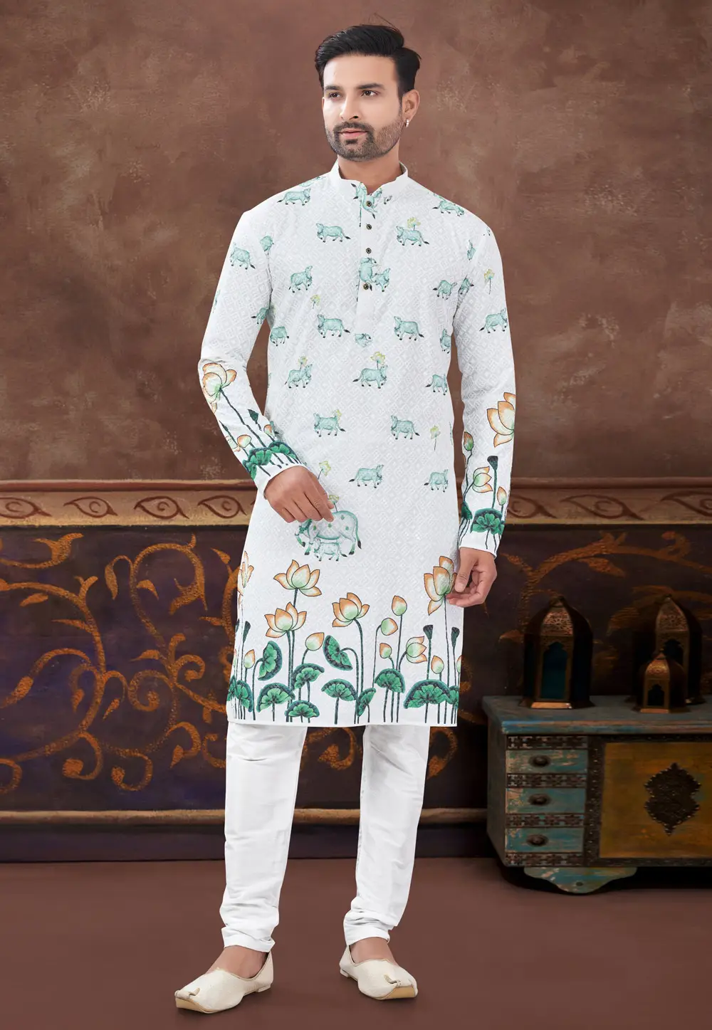 Off White Rayon Kurta Pajama 296872