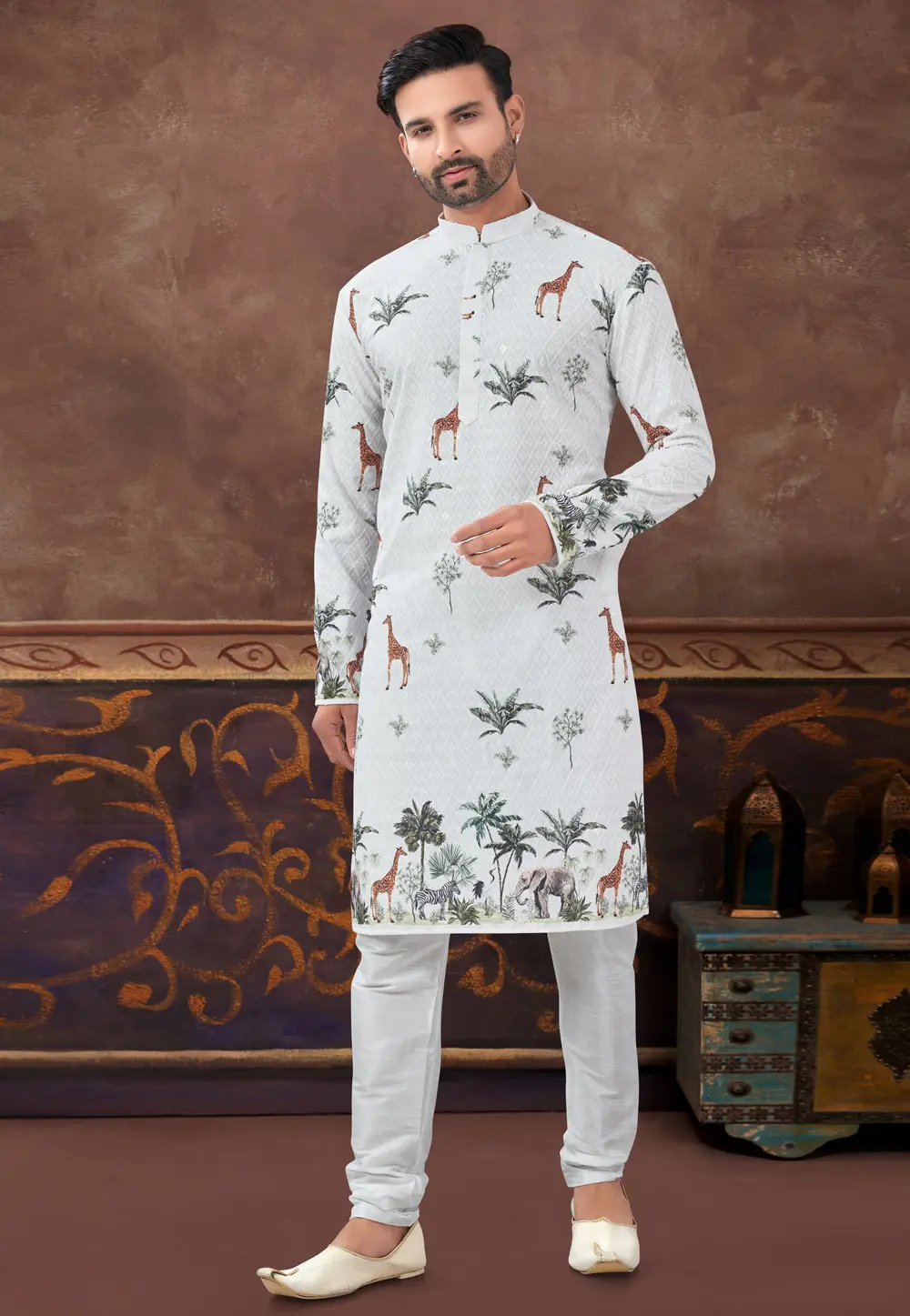 Off White Rayon Kurta Pajama 296879