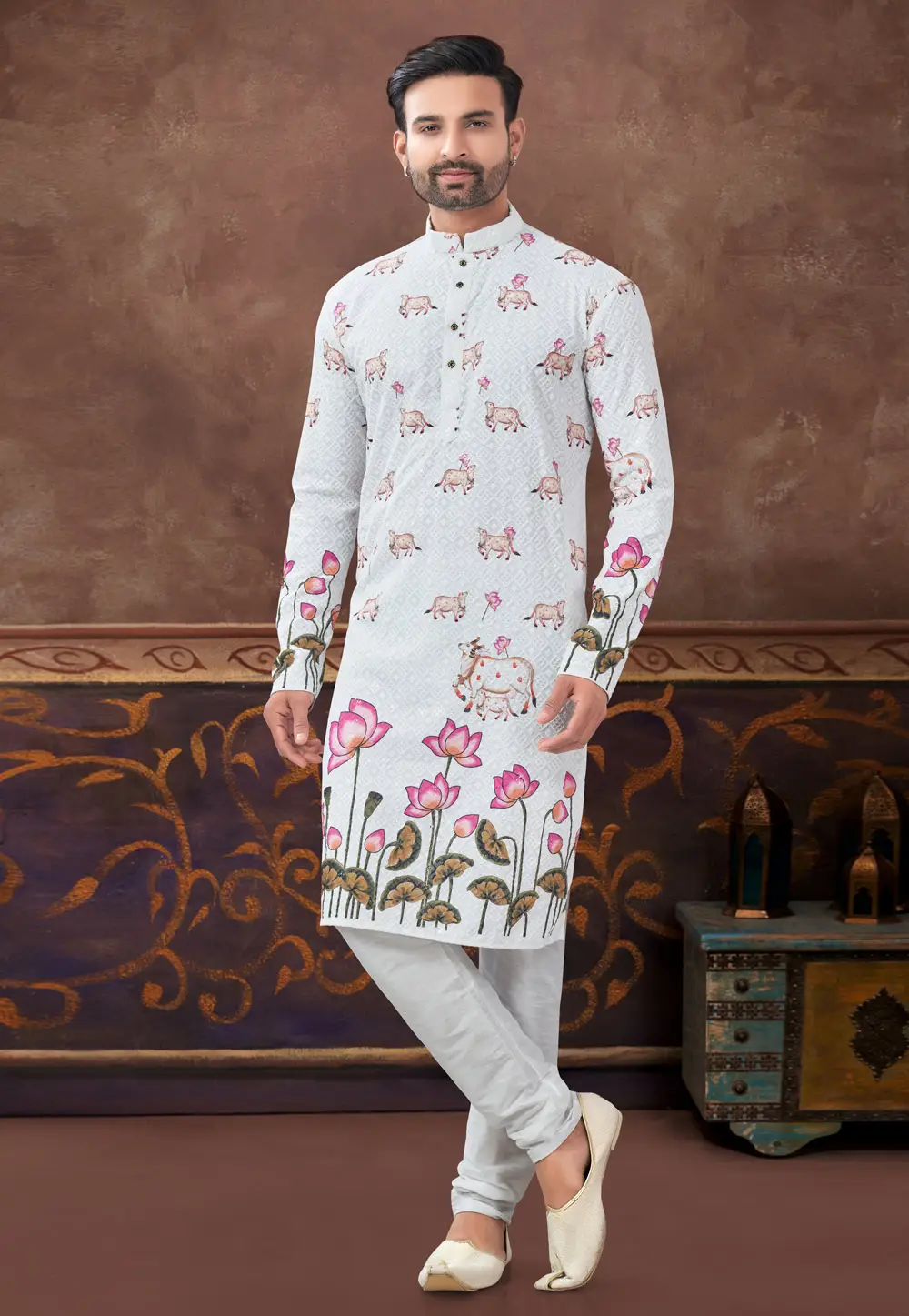 Off White Rayon Kurta Pajama 296881