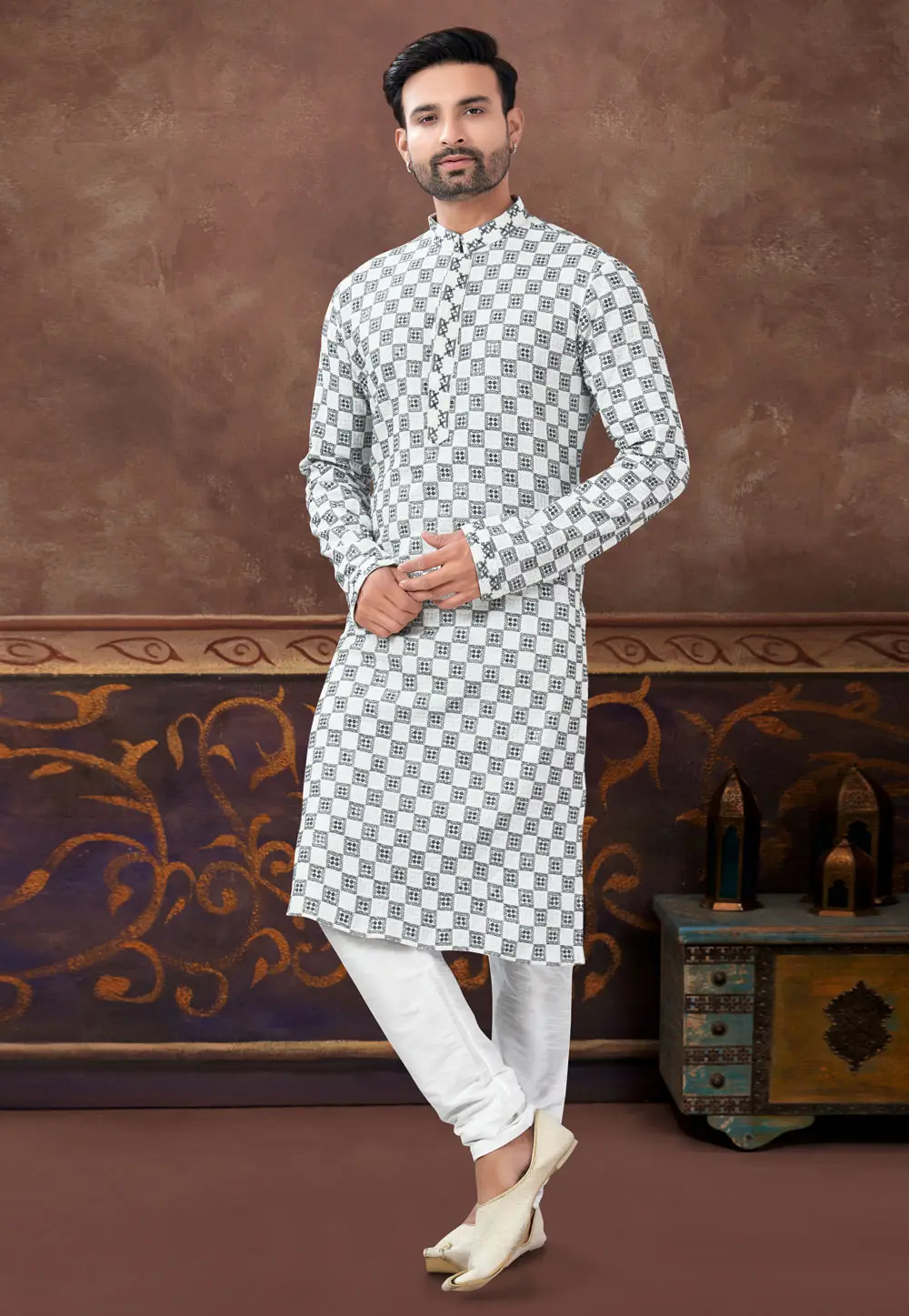 Off White Rayon Kurta Pajama 296897