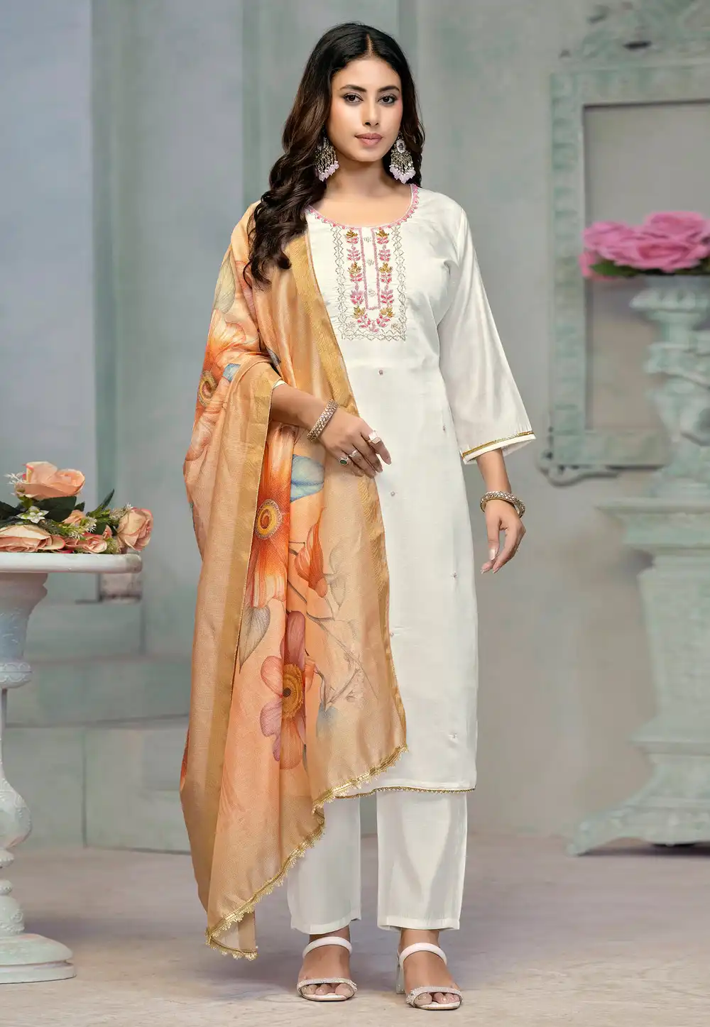 Off White Rayon Readymade Pakistani Suit 290790