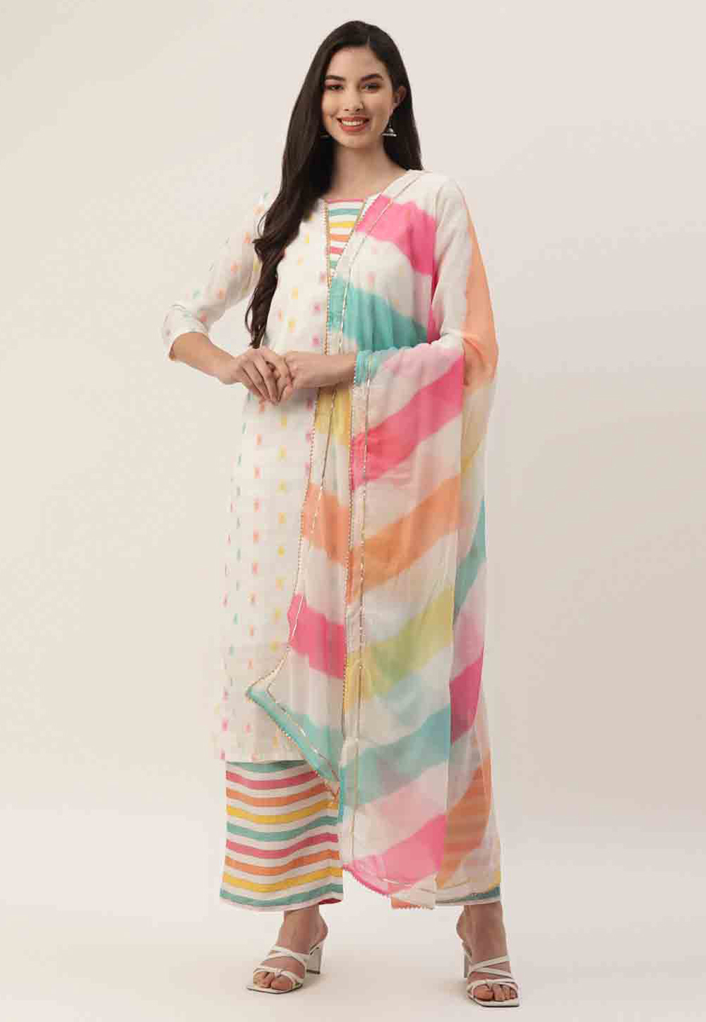 Off White Cotton Readymade Palazzo Suit 280833