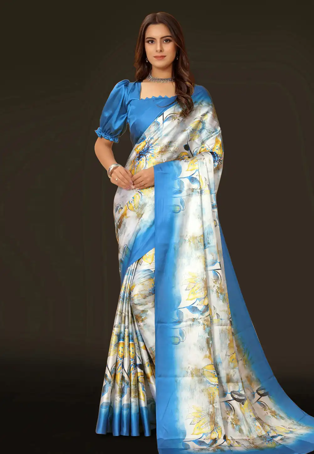 Off White Satin Saree With Blouse 293035