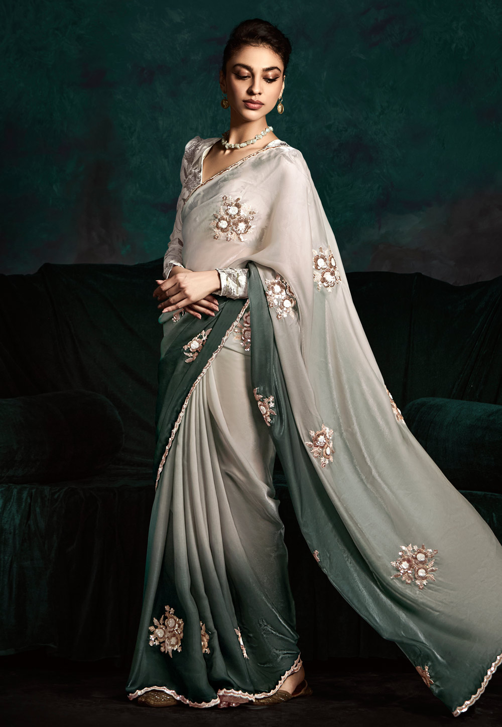 Off White Satin Silk Saree With Blouse 304987