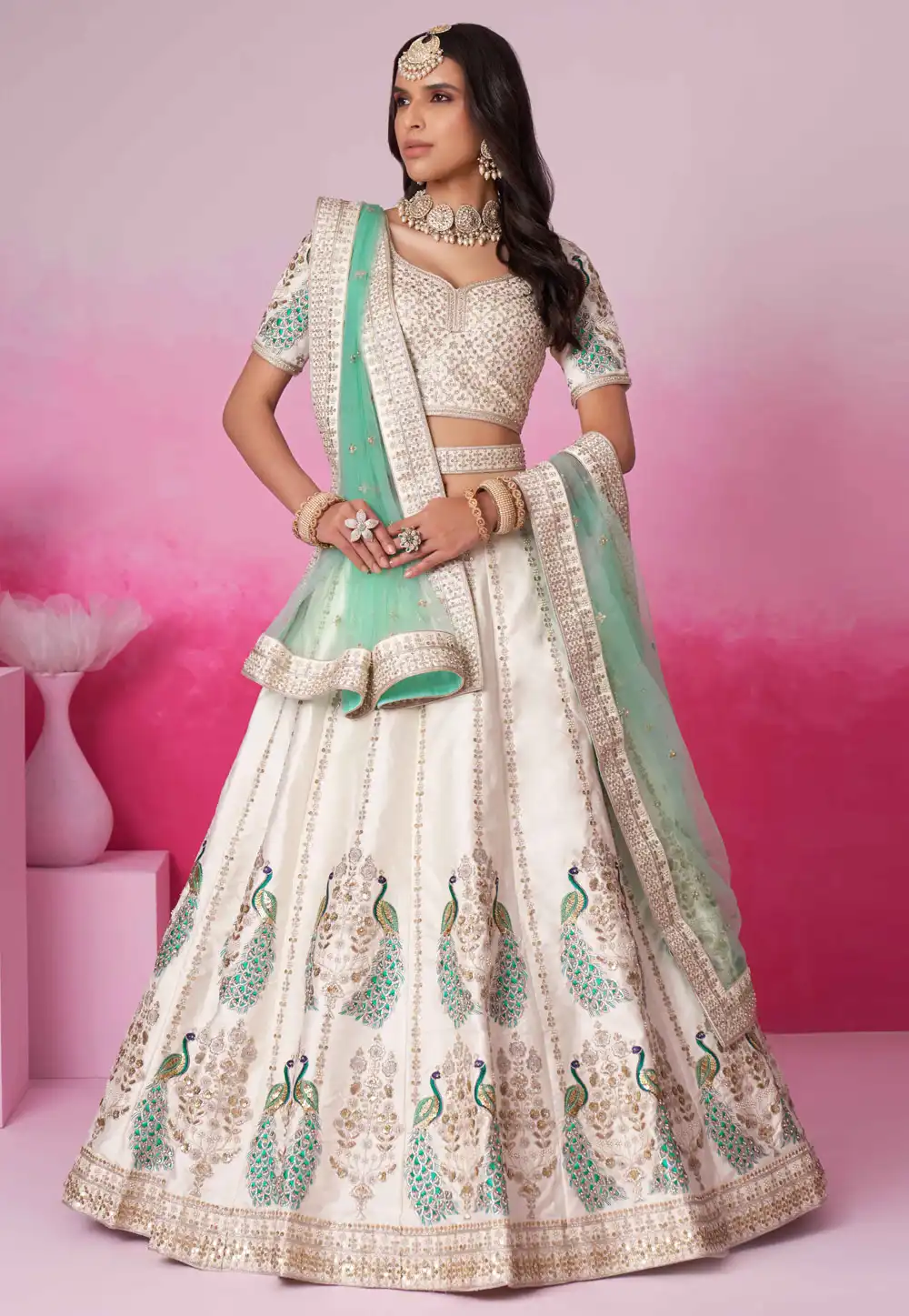 Off White Silk A Line Lehenga Choli 291837