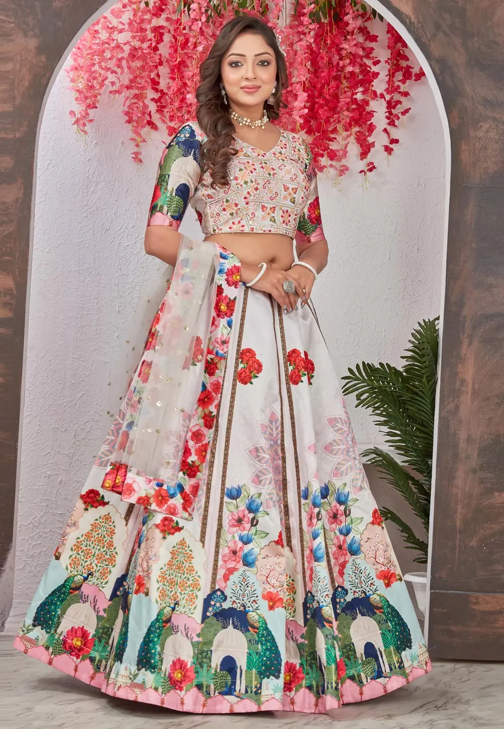 Off White Silk Floral Lehenga choli 298675