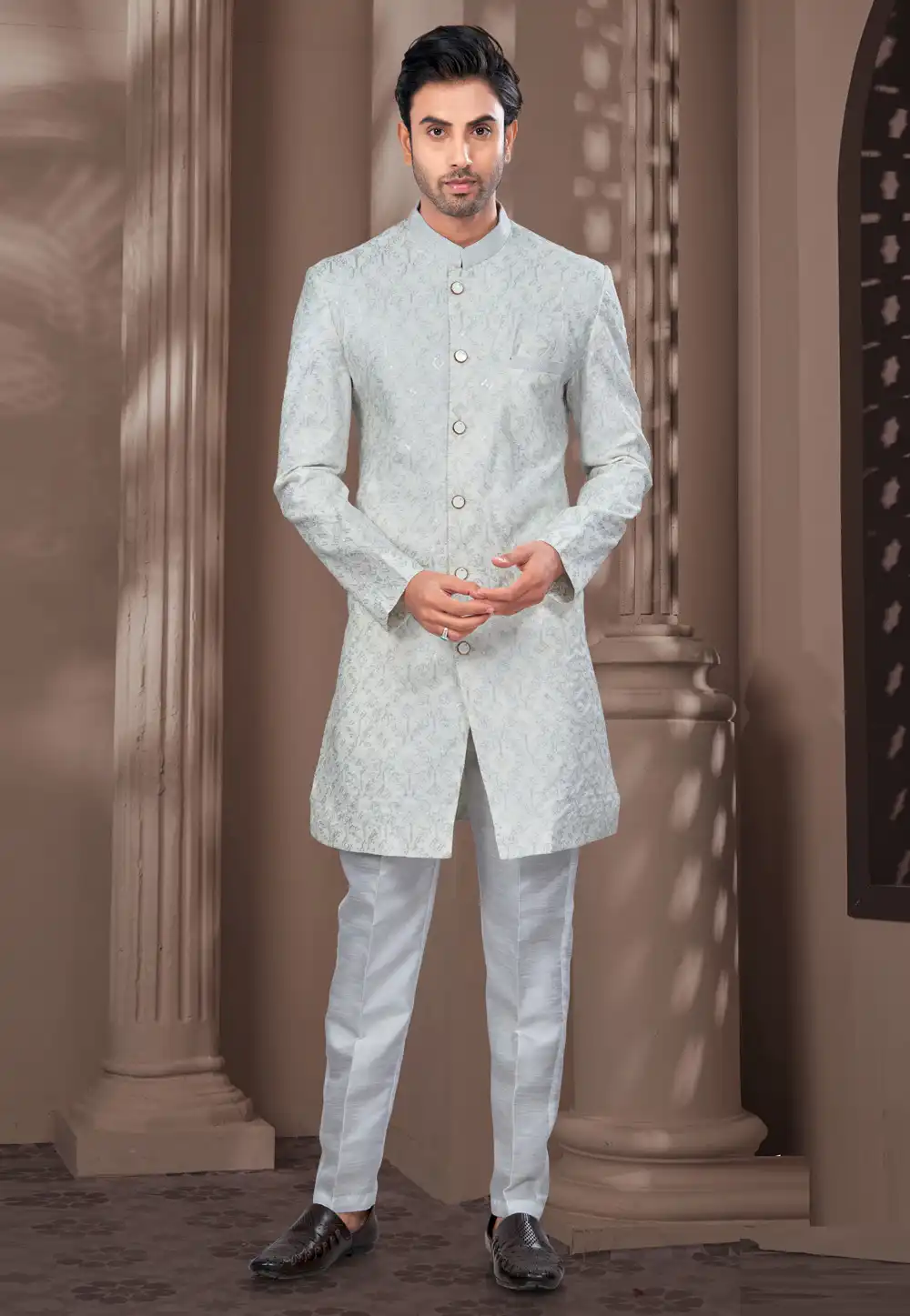 Off White Silk Indo Western Suit 294568