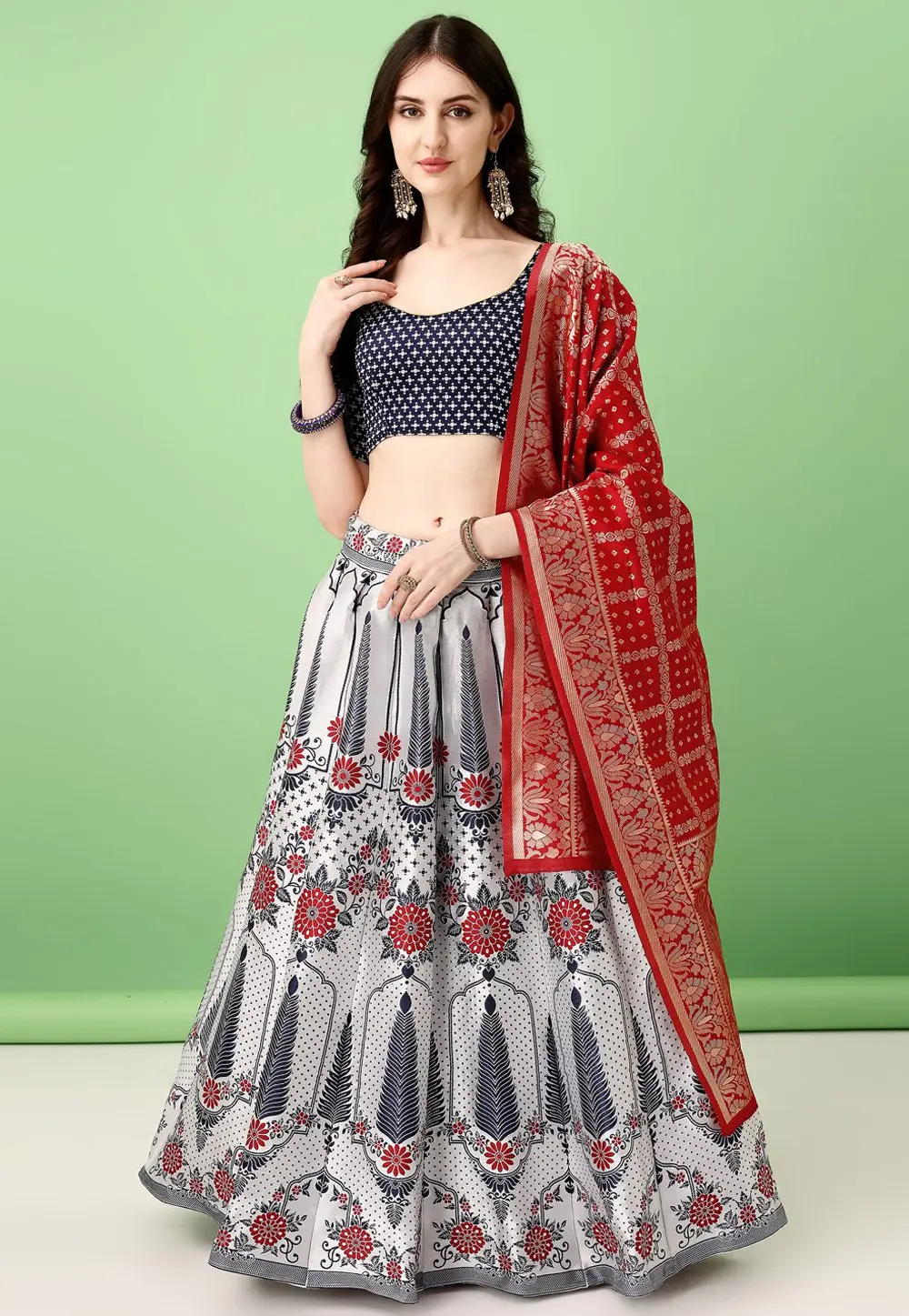 Off White Silk Jacquard Lehenga Choli 297420