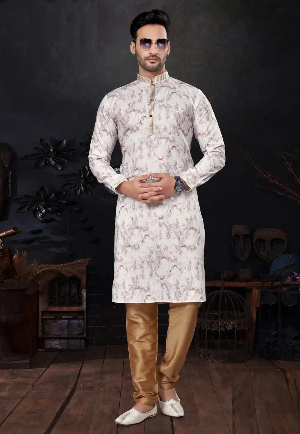 Off White Silk Kurta Pajama 291865