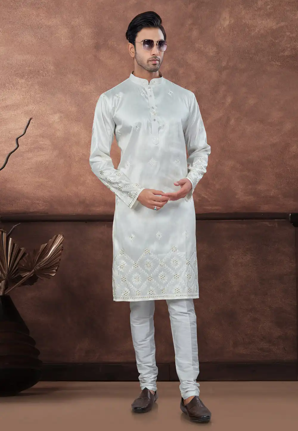 Off White Silk Kurta Pajama 294635