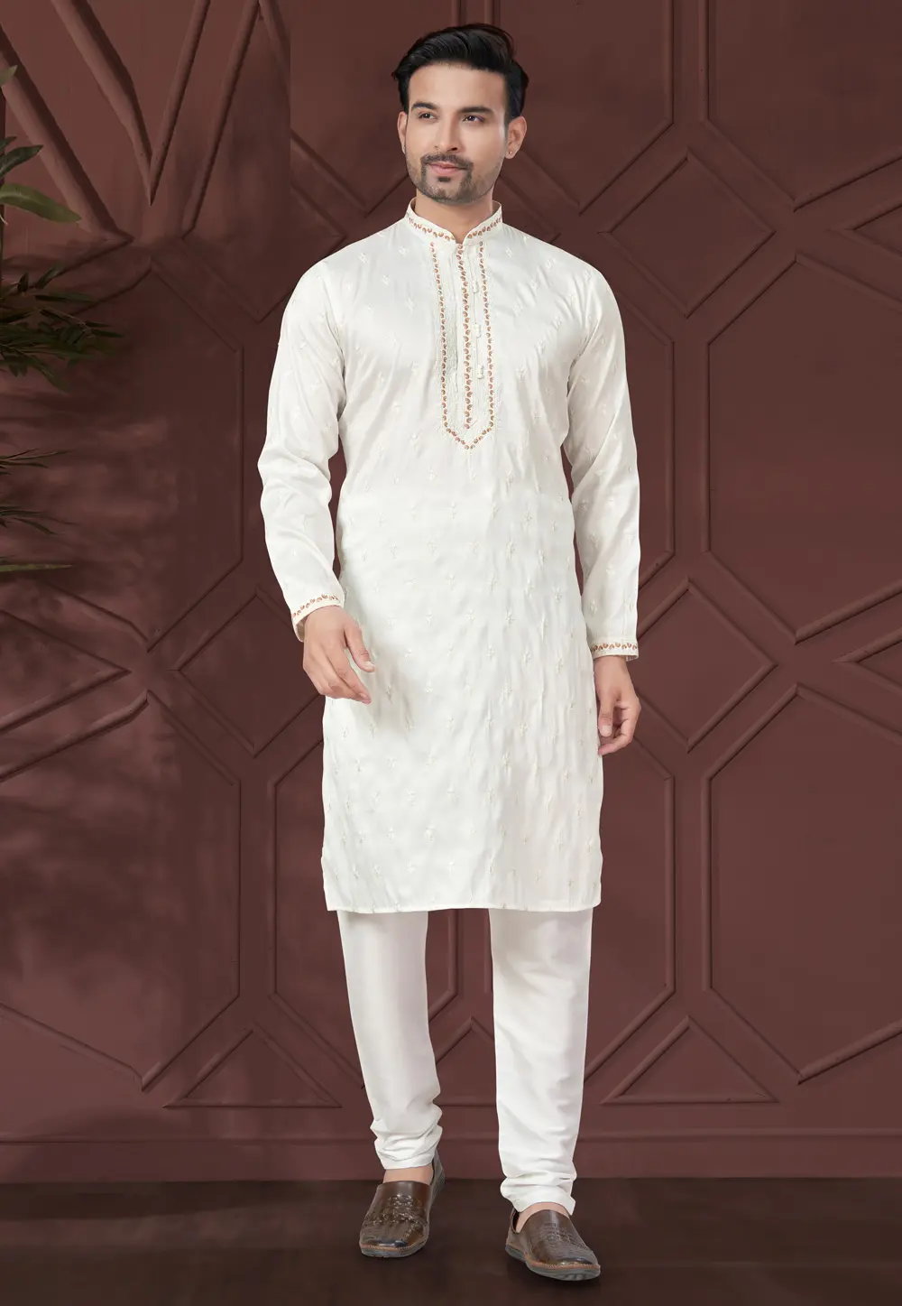 Off White Silk Kurta Pajama 300296