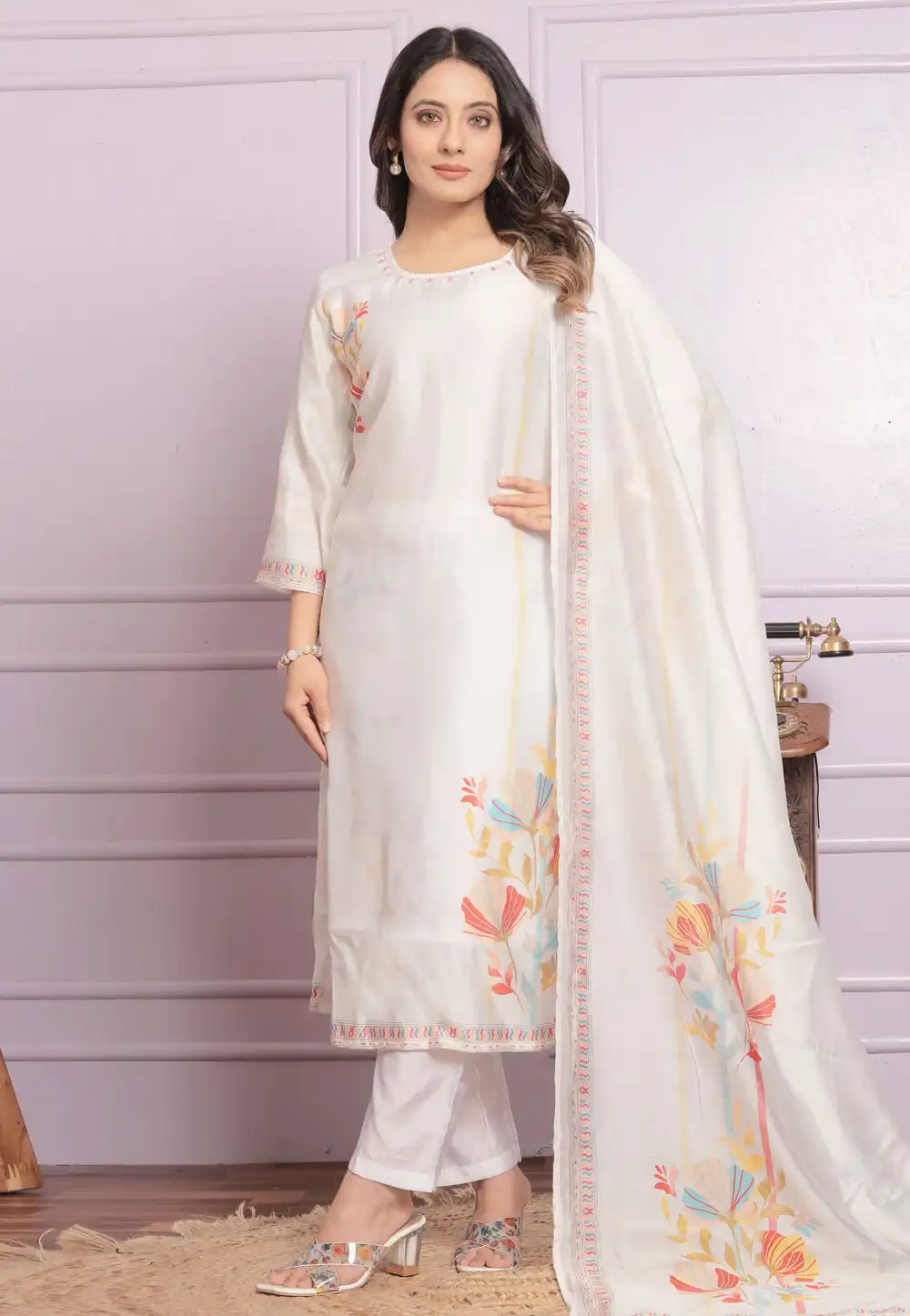 Off White Silk Readymade Pakistani Suit 289139