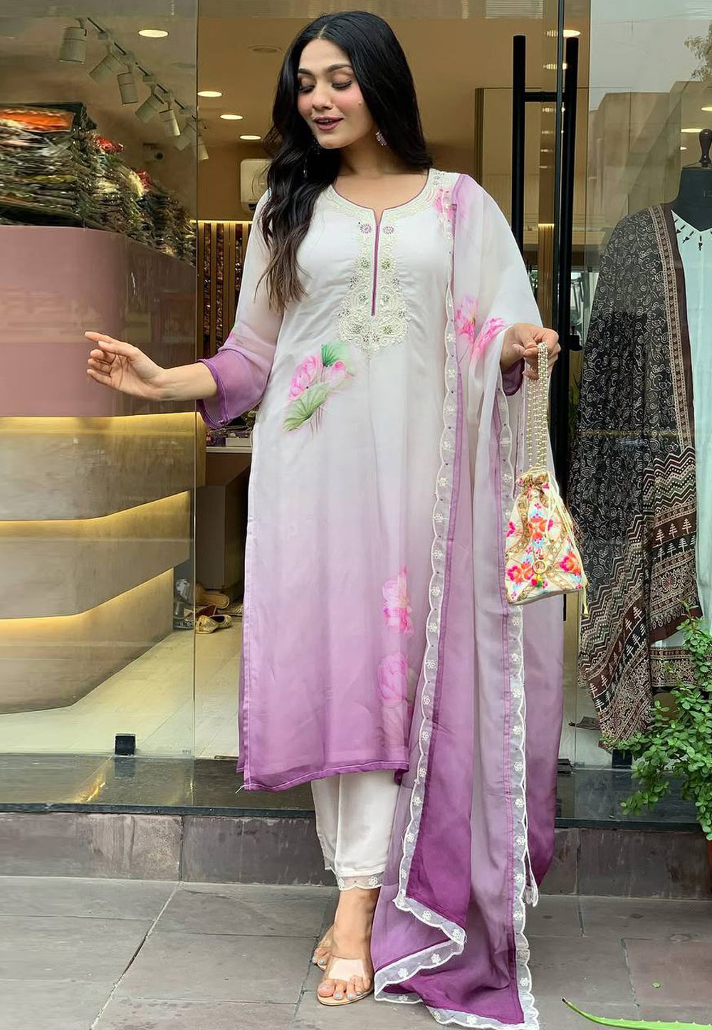 Off White Silk Readymade Pakistani Suit 310461