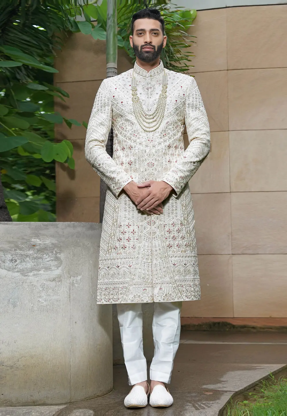 Off White Silk Sherwani 302474