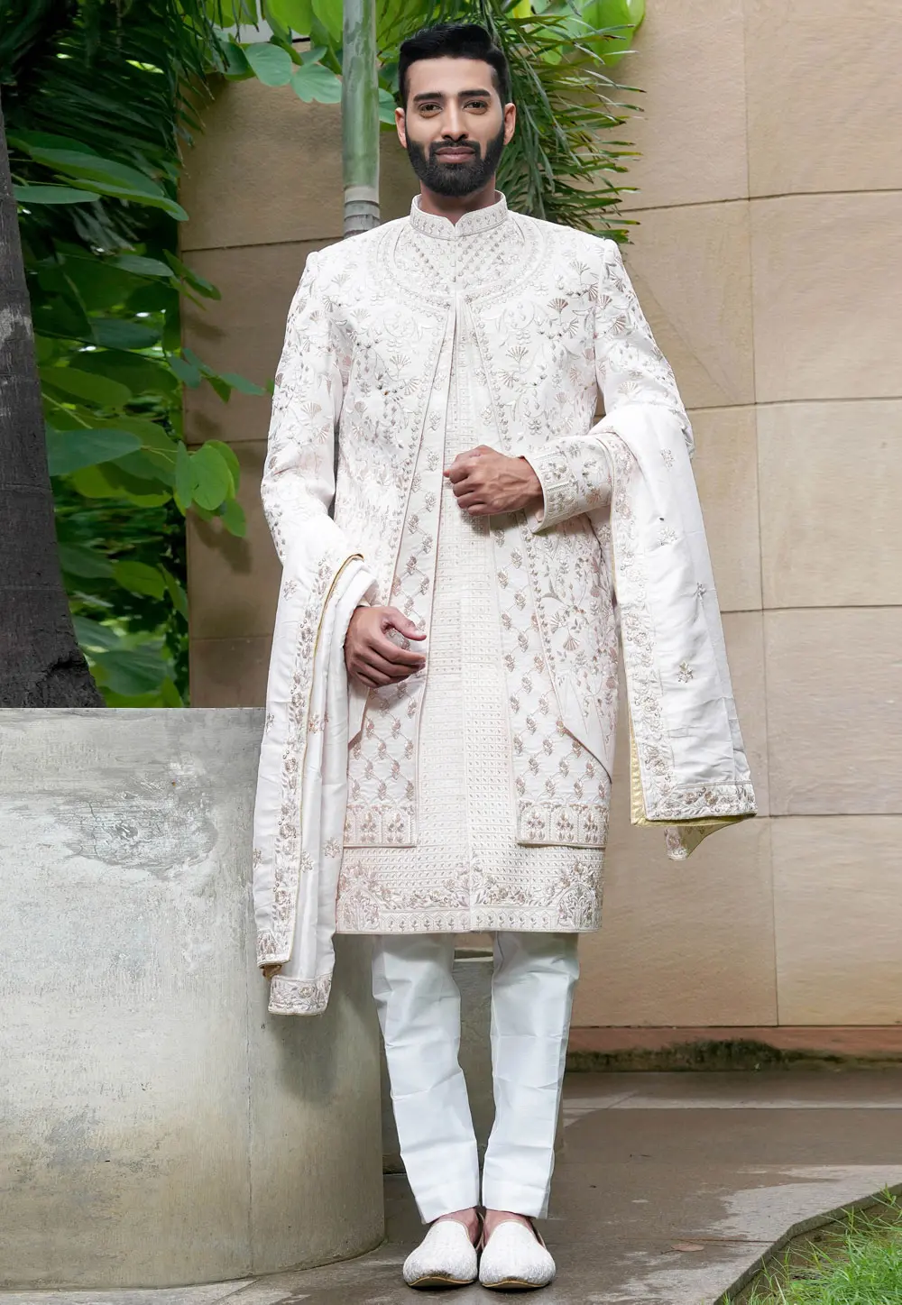 Off White Silk Sherwani 302475