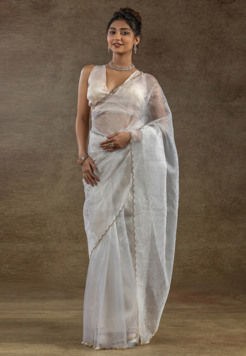 Off White Tissue Saree With Blouse 309368
