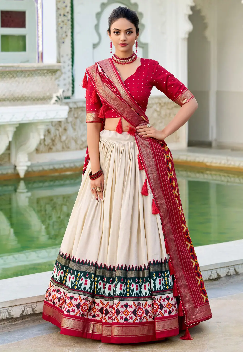 Off White Tussar Silk Lehenga Choli 301123