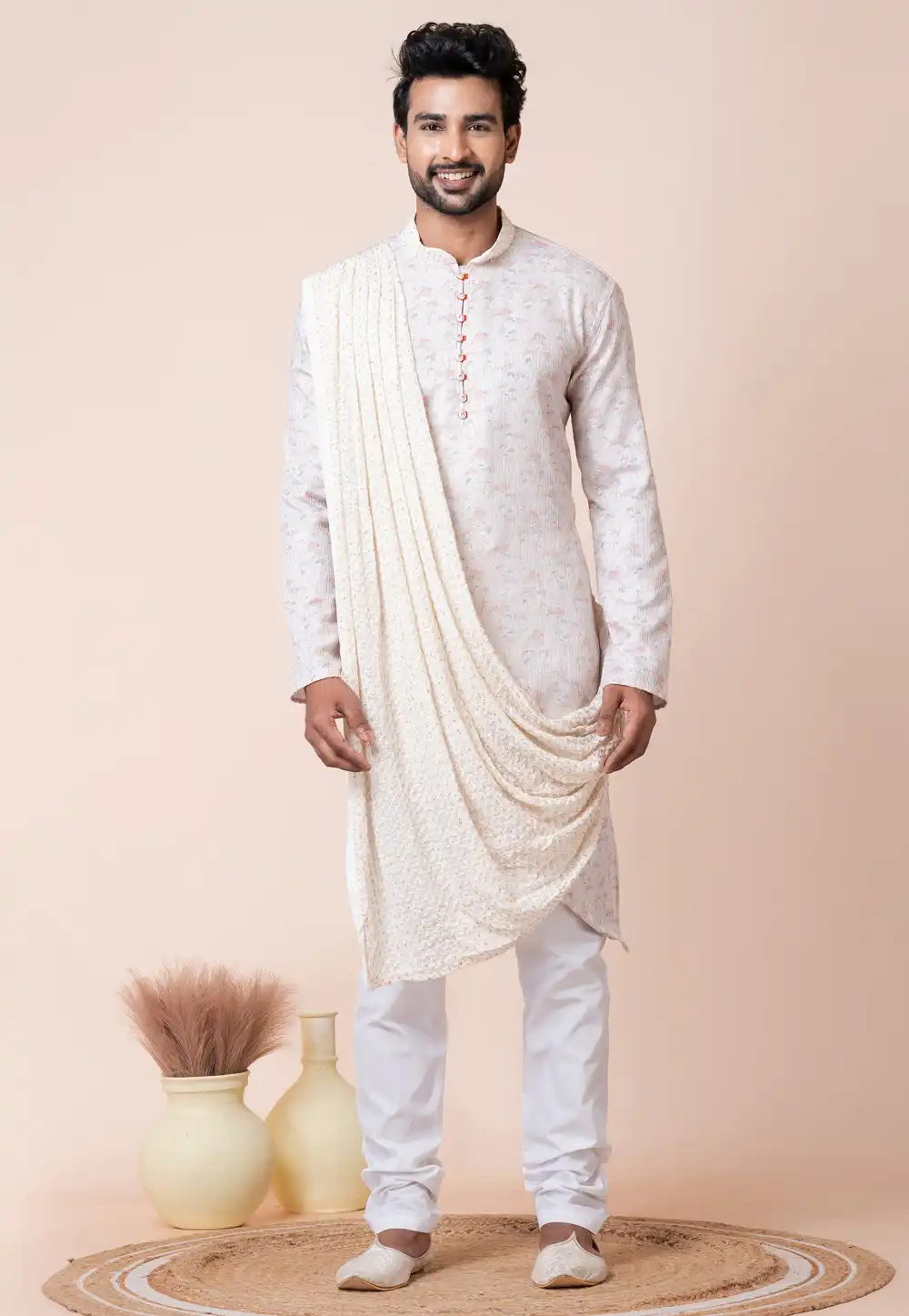 Off White Viscose Kurta Pajama 294336