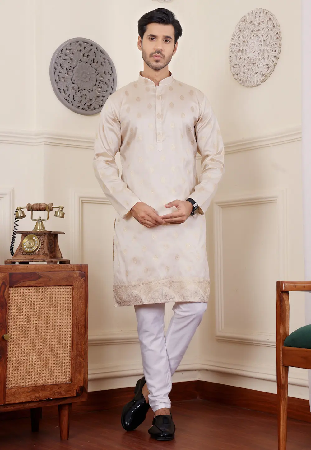 Off White Viscose Kurta Pajama 301361