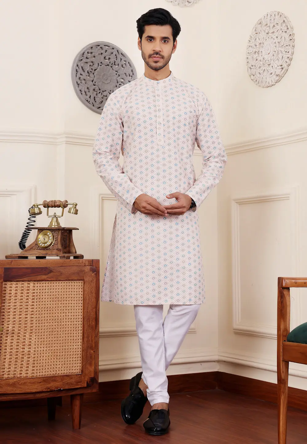 Off White Viscose Kurta Pajama 301366