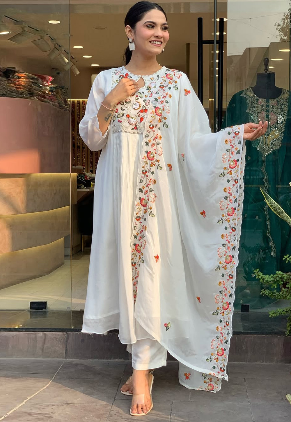 Off White Viscose Readymade Pakistani Suit 310891
