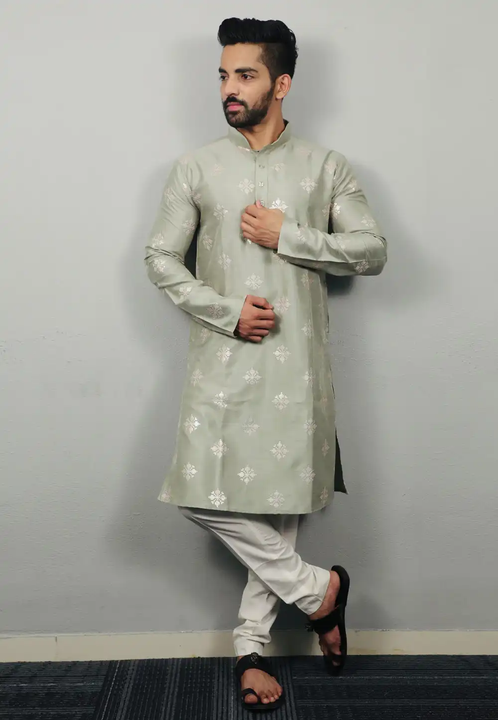 Olive Green Silk Kurta Pajama 293781