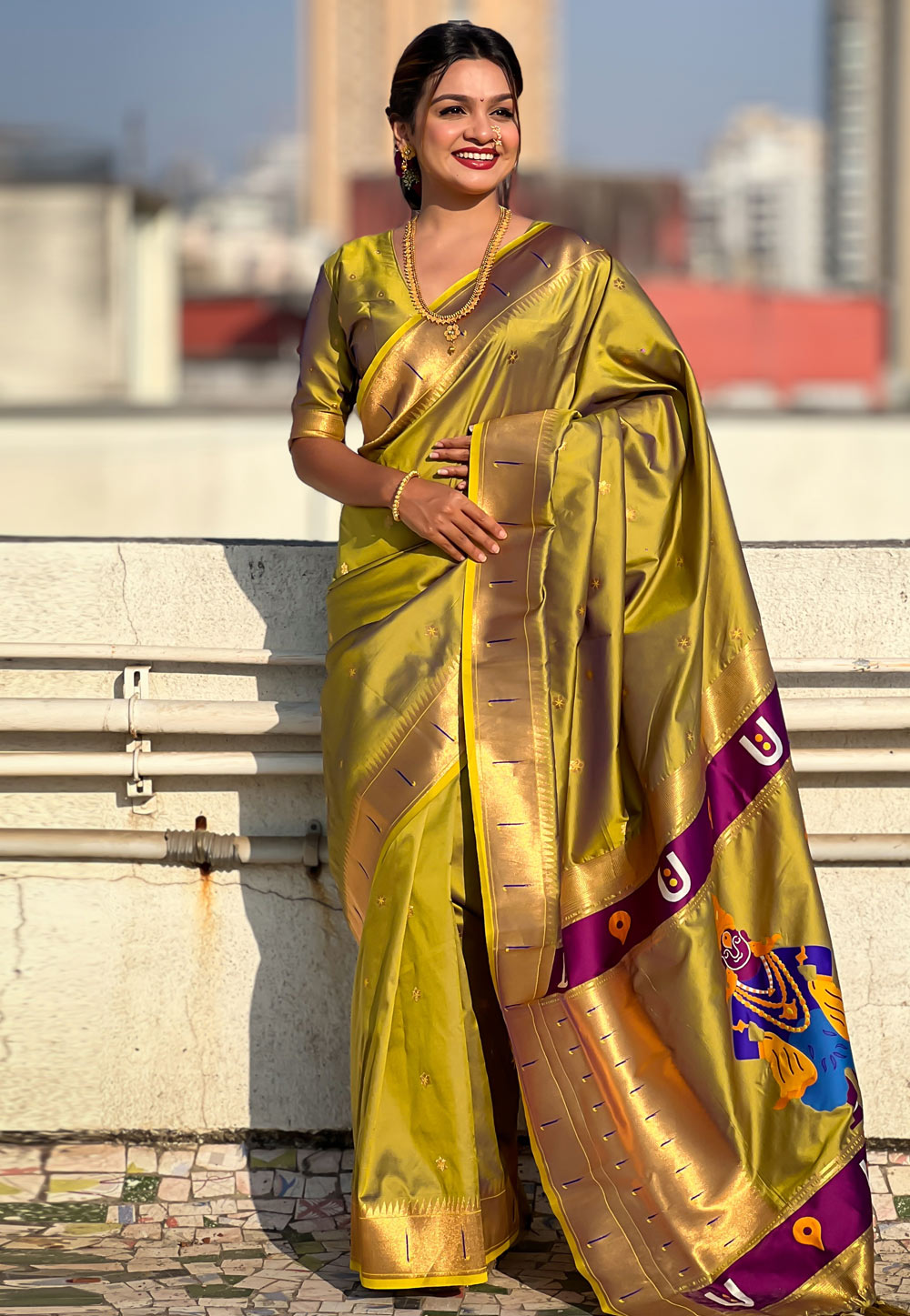 Olive Green Silk Paithani Saree 305787