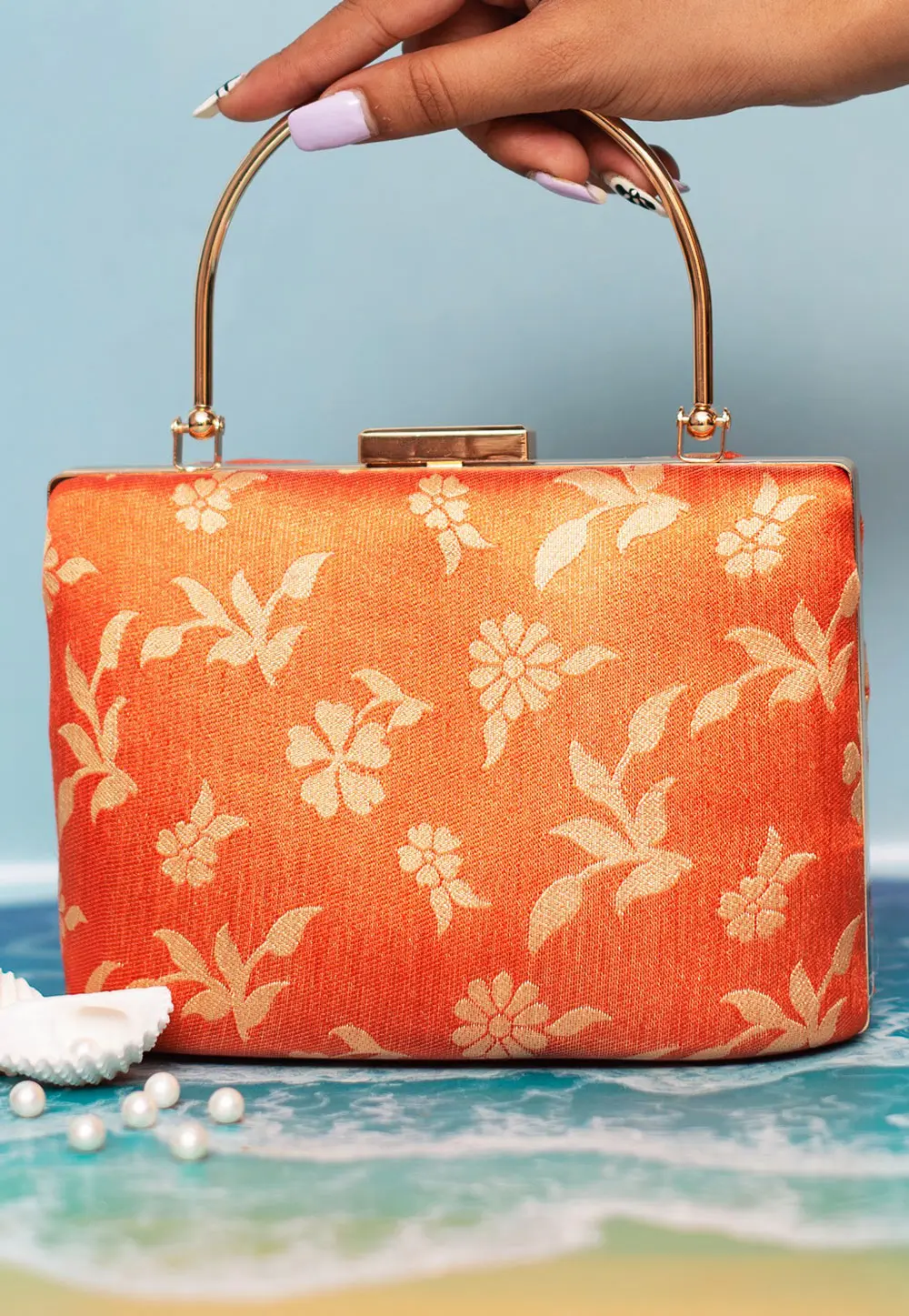 Orange Art Silk Clutch 299335