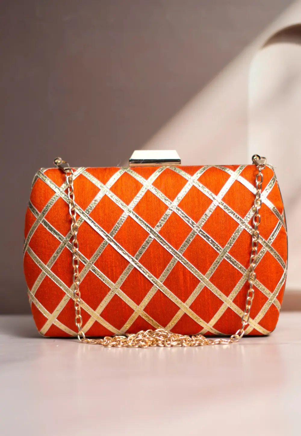 Orange Art Silk Clutch 299582