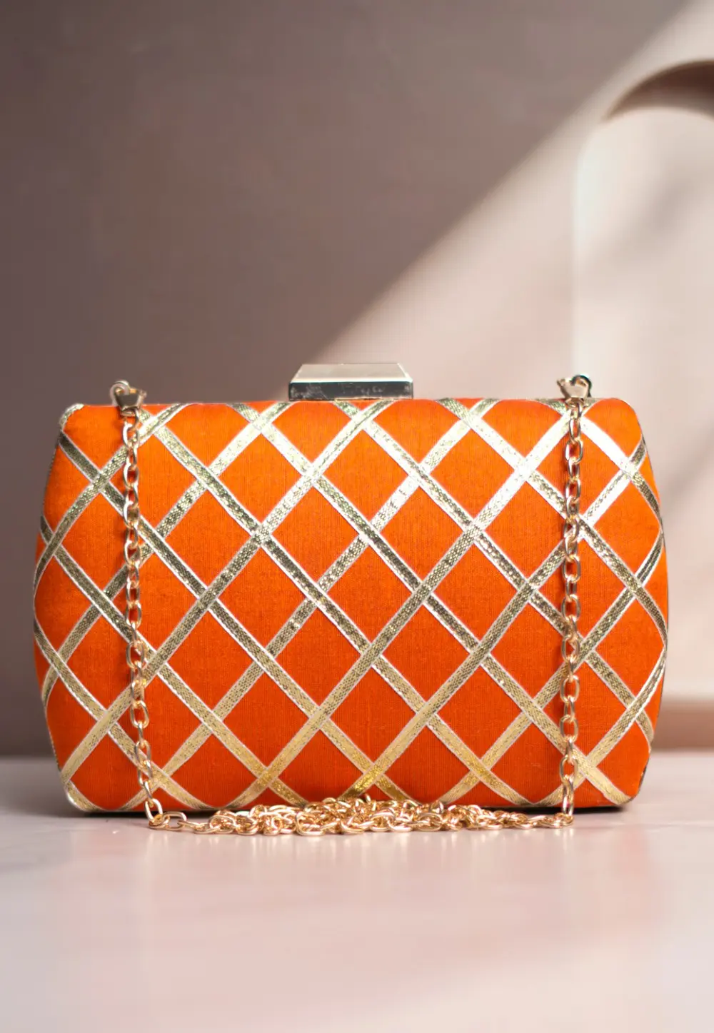 Orange Art Silk Clutch 299587