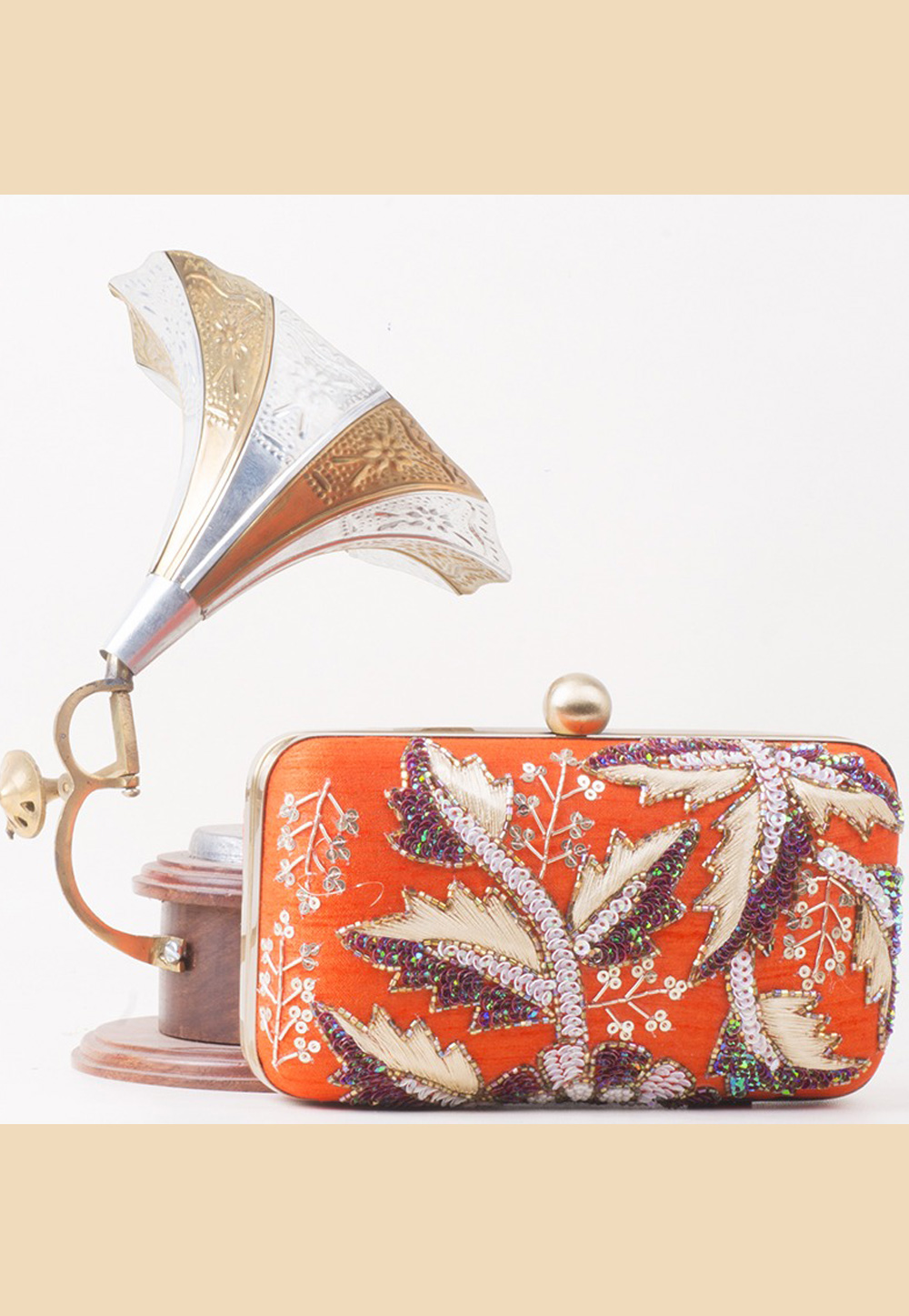 Orange Art Silk Clutch 306366