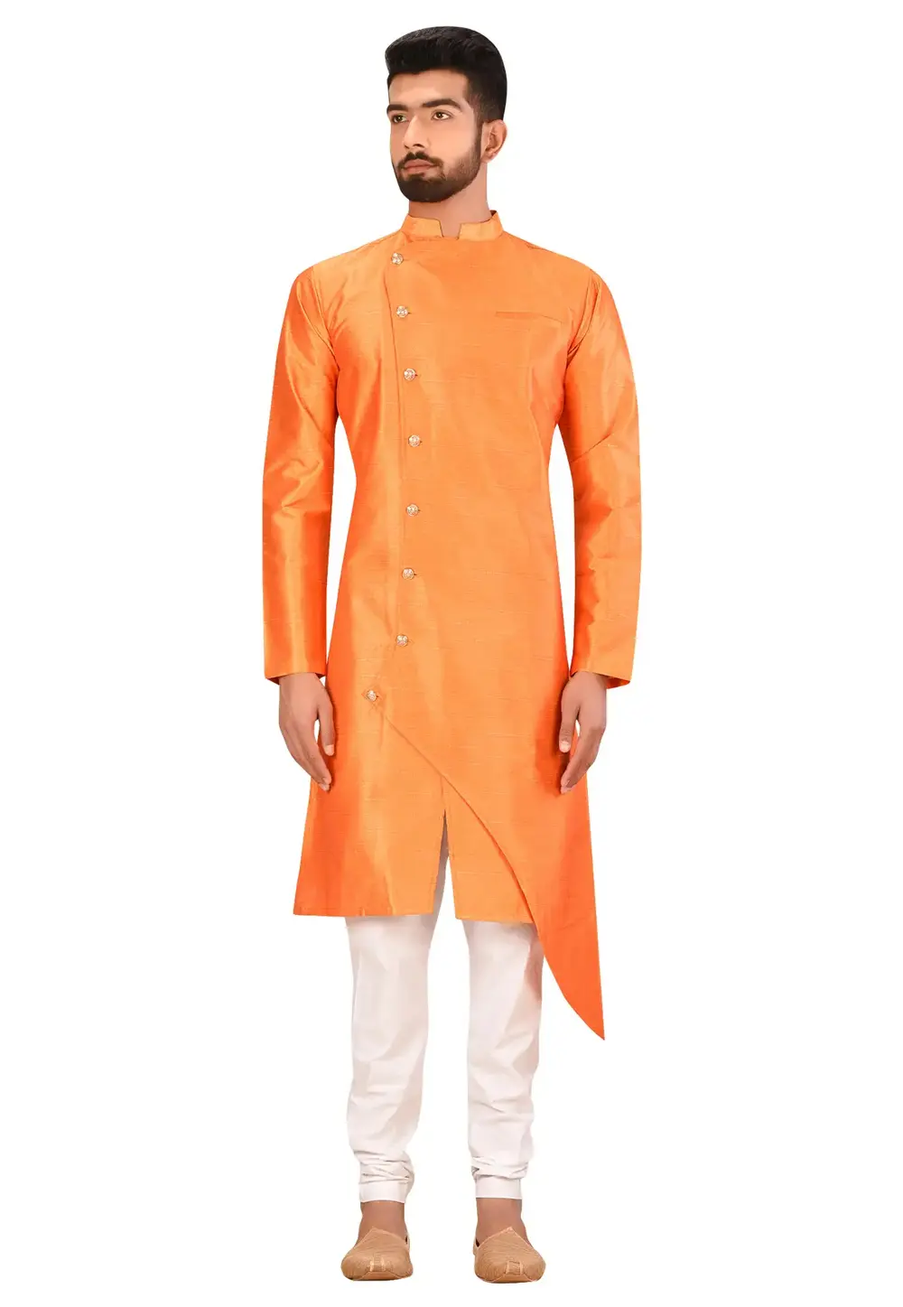 Orange Art Silk Indo Western Suit 300758