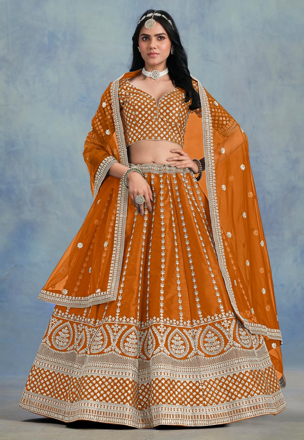 Orange Art Silk Lehenga Choli 310240