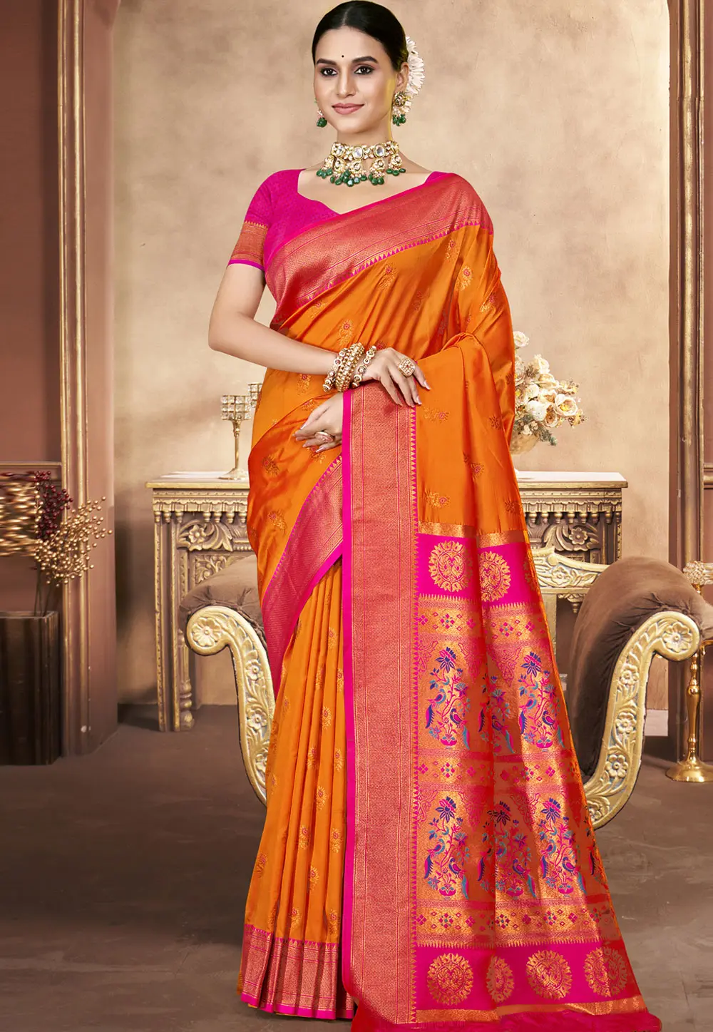 Orange Art Silk Paithani Saree 303069