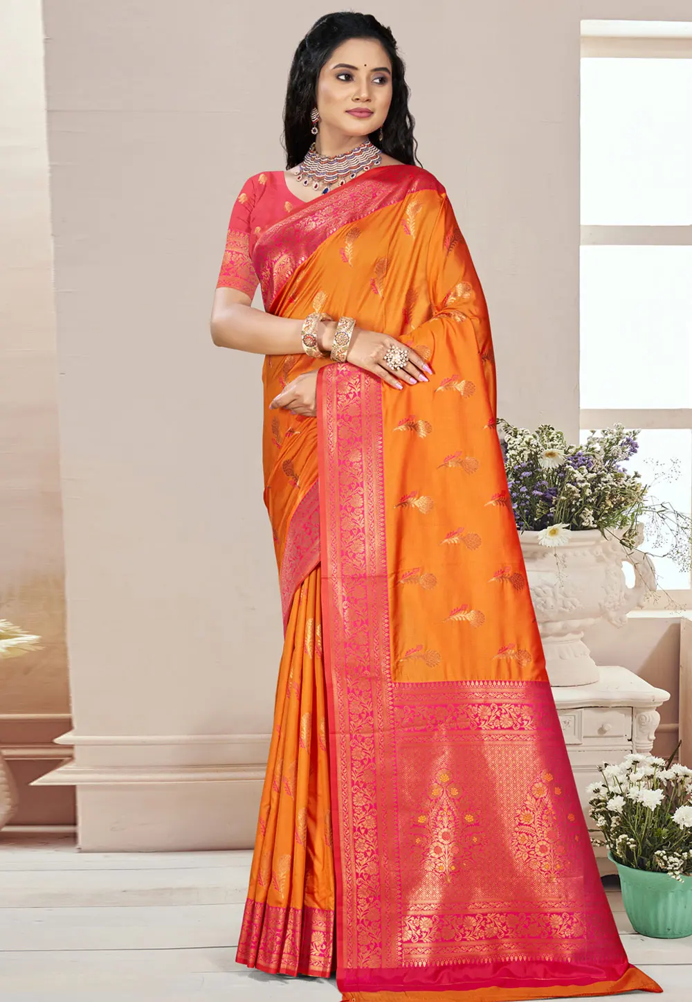 Orange Art Silk Saree With Blouse 302658