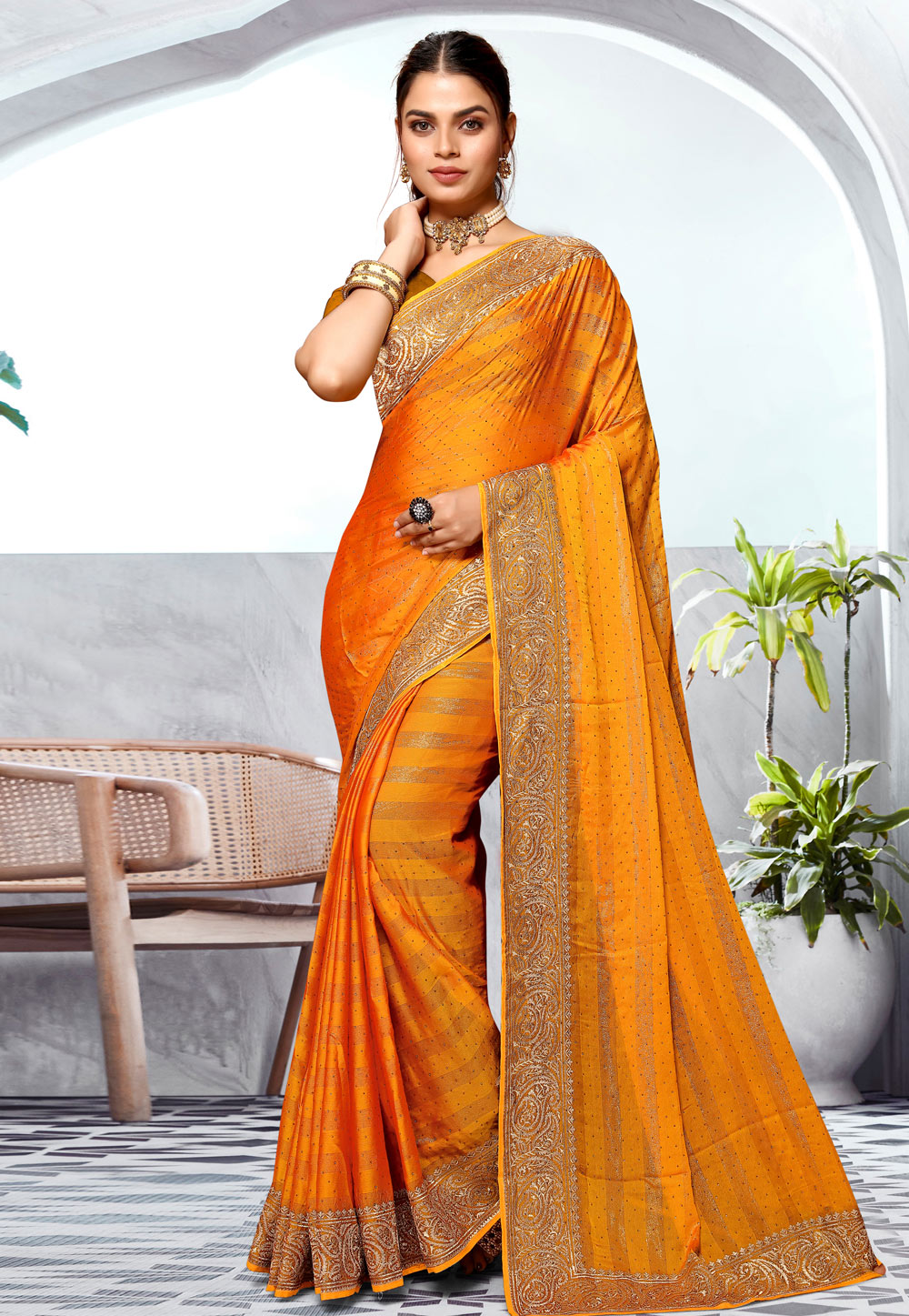 Orange Art Silk Saree With Blouse 285679