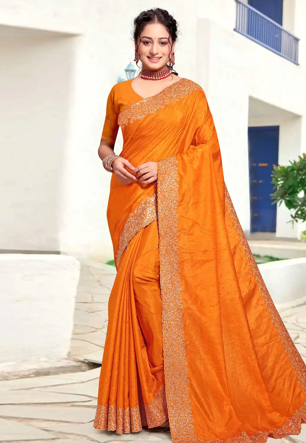 Orange Art Silk Saree With Blouse 294142